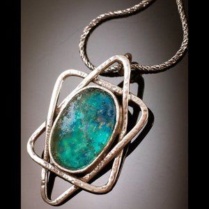 Oval Cabochon Roman Glass Pendant Necklace